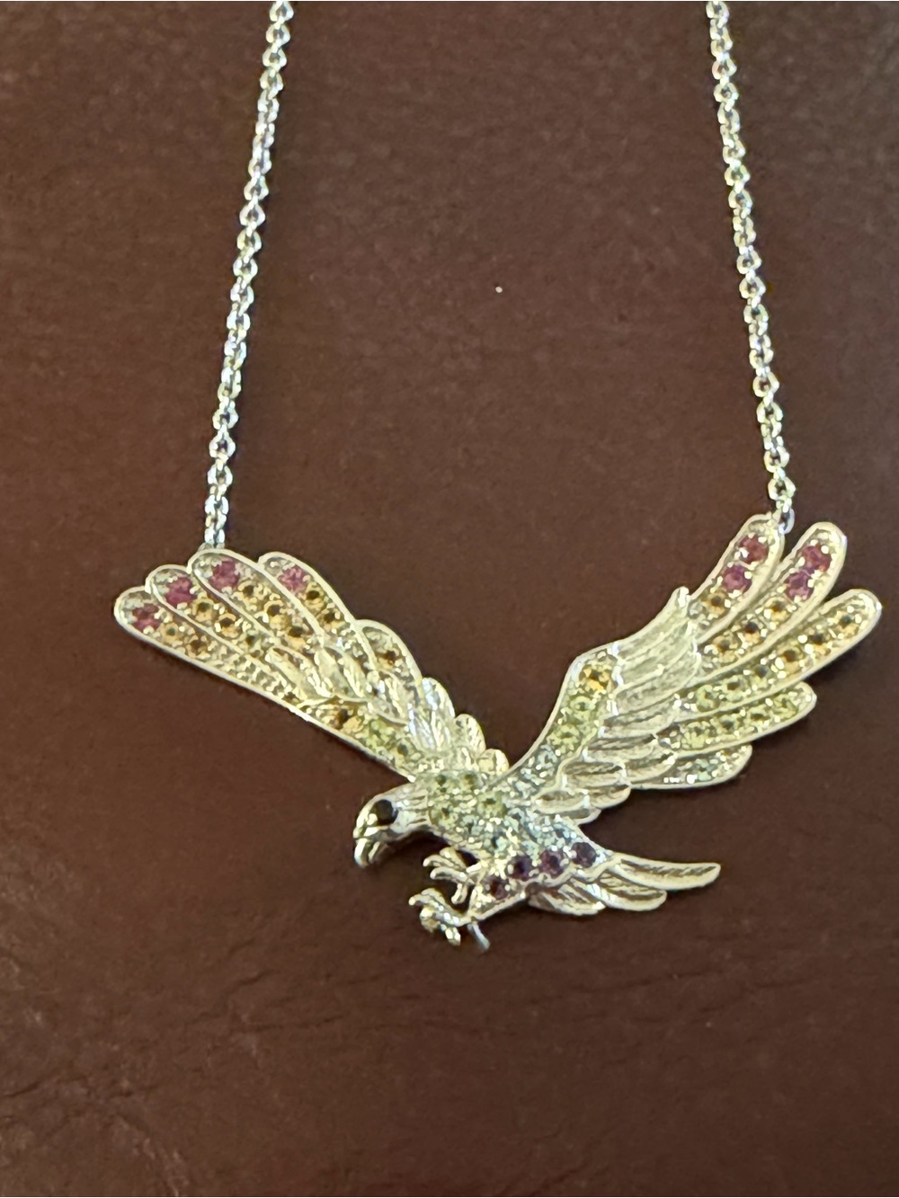 Vintage Sterling Silver Flying Eagle Rhinestone Necklace #431